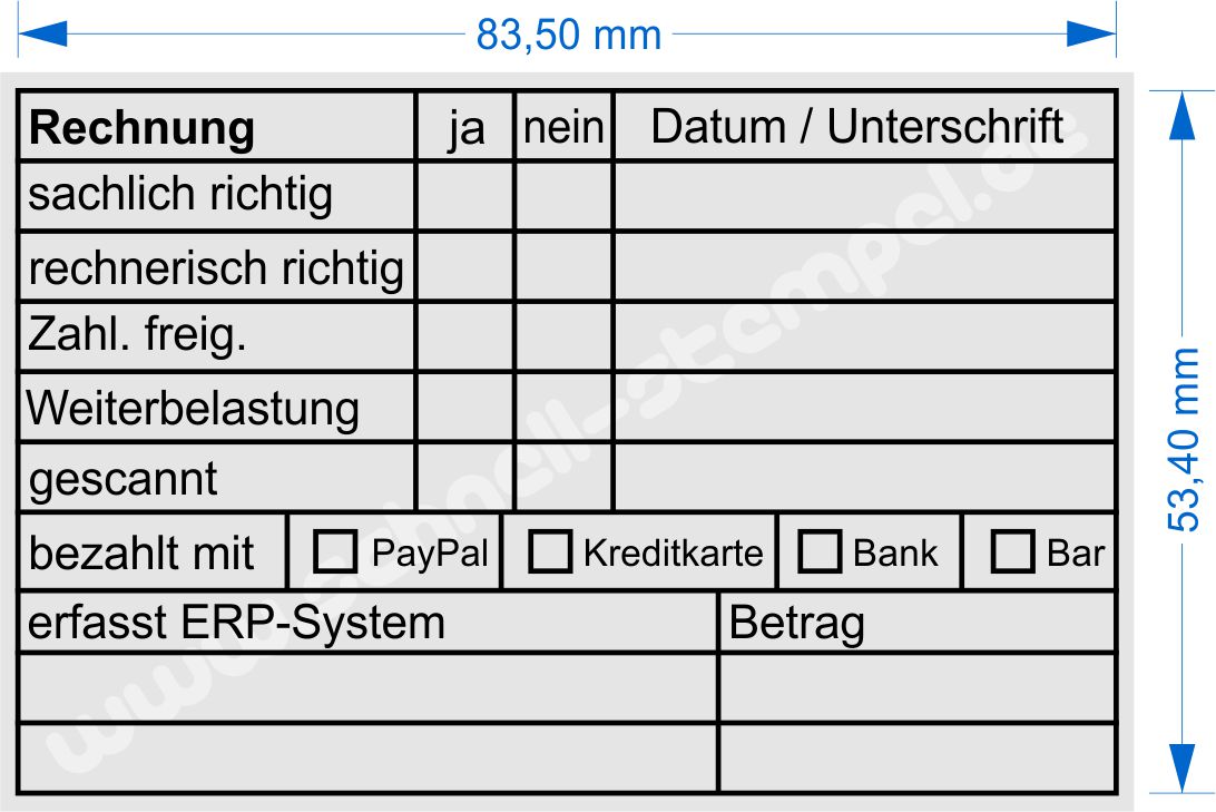 Musterabdruck Rechnungsstempel Bezahlt PayPal Kreditkarte Bank Bar