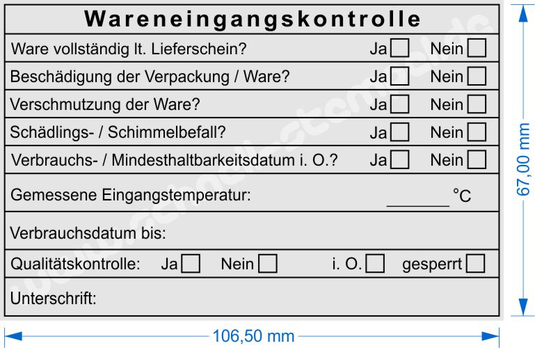 Stempel Musterabdruck Wareneingangskontrolle Mindesthaltbarkeit Verbrauchsdatum bis