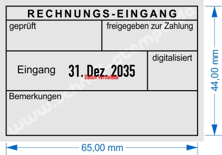 Musterabdruck Kontierungsstempel Rechnung-Eingang geprüft freigegeben zur Zahlung