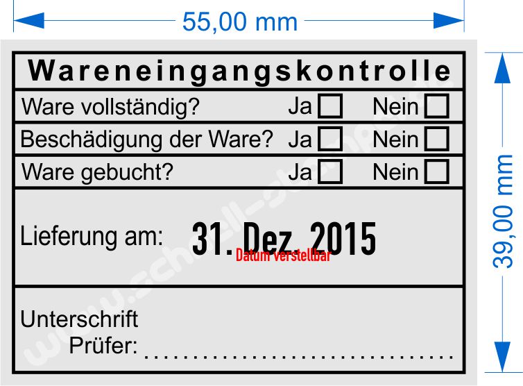 Stempel Abdruckmuster Wareneingangskontrolle Unterschrift Prüfer