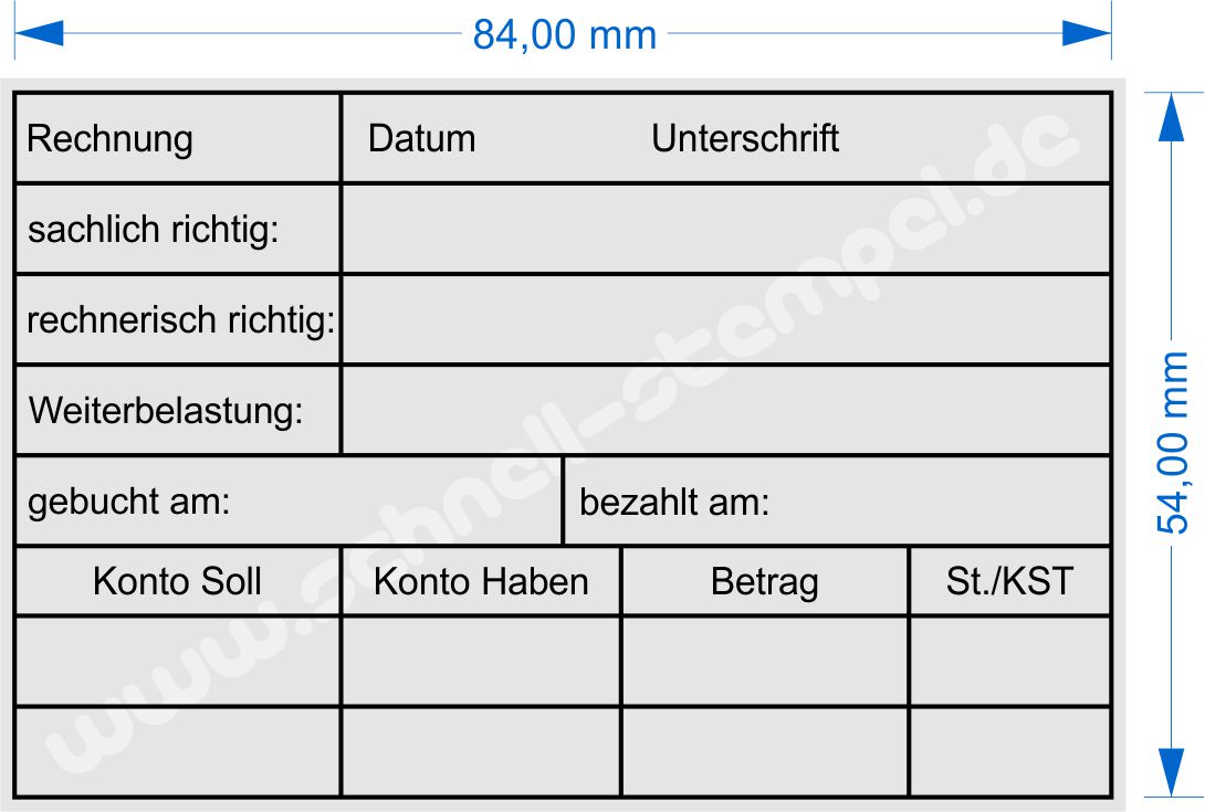 Abdruckmuster Kontierungsstempel Rechnung sachlich/richtig rechnerisch/richtig Weiterbelastung Gebucht/am bezahlt/am Konto/Soll Konto/Haben Betrag