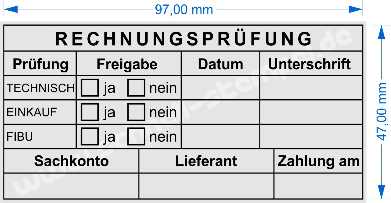 Abdruckmuster Kontierungsstempel Rechnungsprüfung Technisch Einkauf 