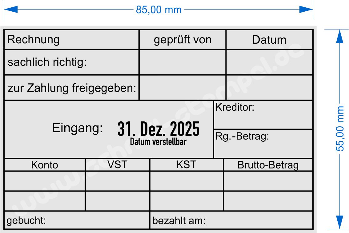 Abdruckmuster Rechnungsstempel - Geprüft von - sachlich/richtig - zur Zahlung freigegeben - Kreditor - Rechnungsbetrag