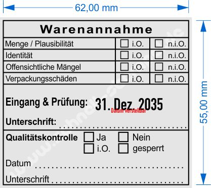 Stempel Warenannahme Menge Identität