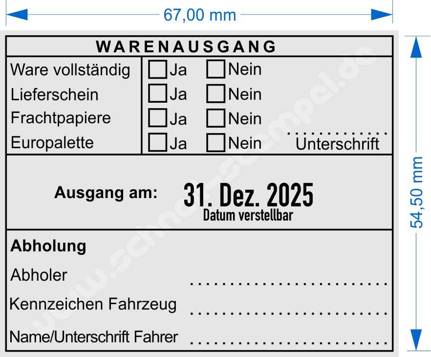 Abdruckmuster Warenausgangsstempel Ware vollständig Lieferschein Frachtpapiere Europalette Unterschrift 