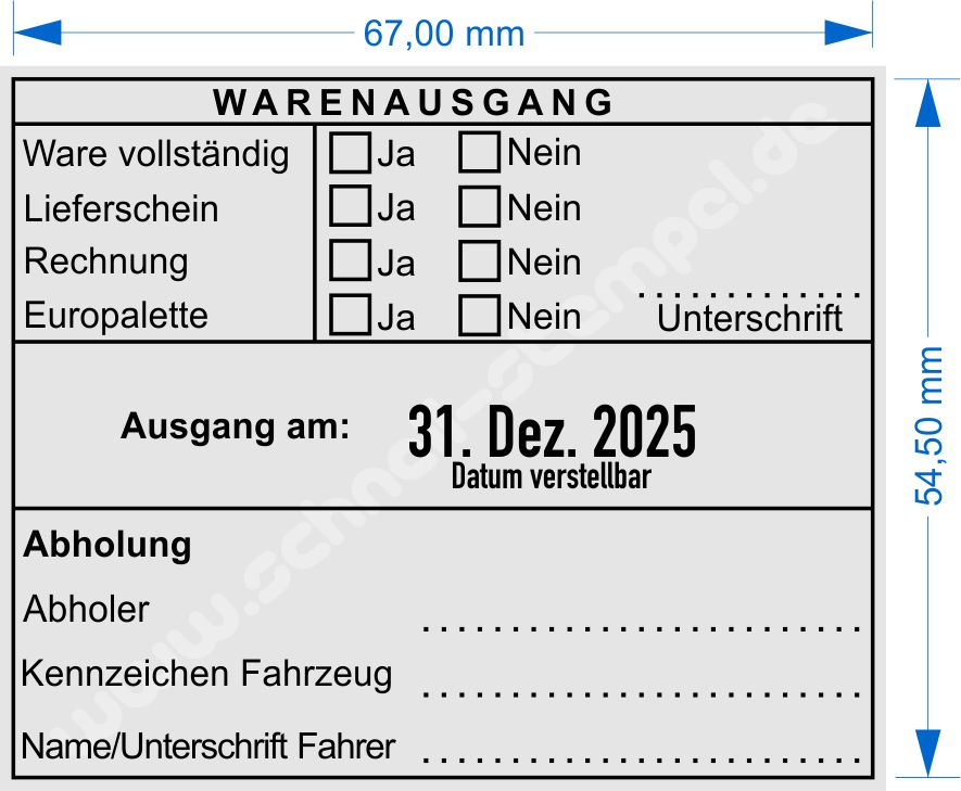 Abdruckmuster Warenausgangsstempel Ware vollständig Lieferschein Rechnung Europalette Unterschrift Kennzeichen Fahrzeug