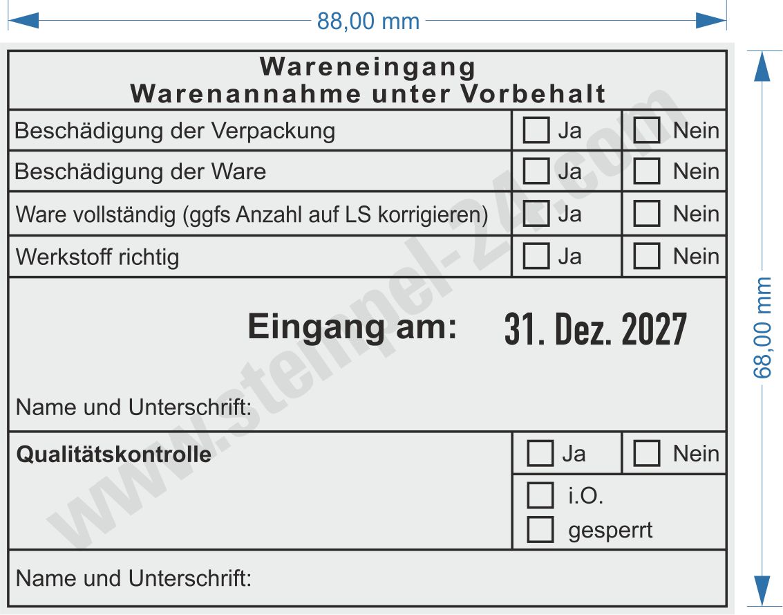 Muster Stempel Wareneingangsstempel Werkstoff