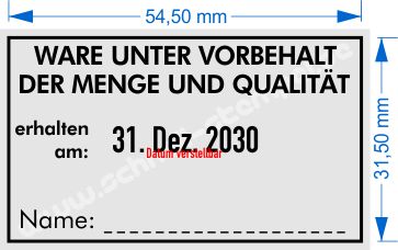 Stempel Ware unter Vorbehalt der Menge und Qualität