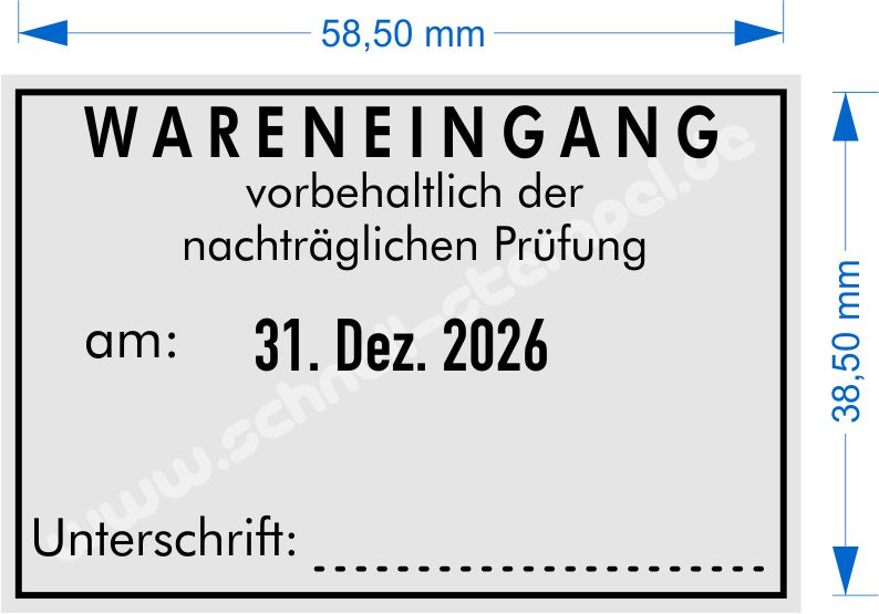 Muster Wareneingangsstempel vorbehaltlich der nachträglichen Prüfung