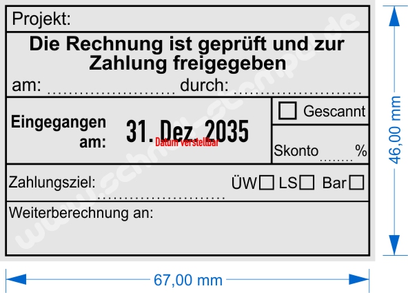 Muster Kontierungsstempel geprüft und zur Zahlung freigegeben