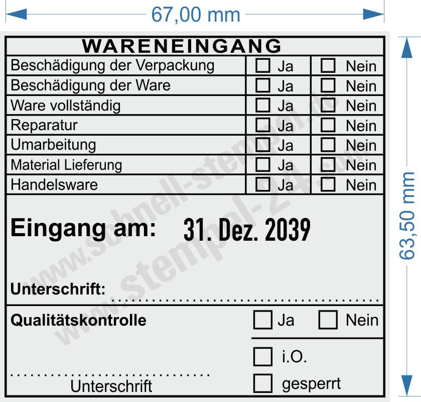 Muster Stempel Wareneingangsstempel Handelsware Muster Stempel Wareneingangsstempel Handelsware