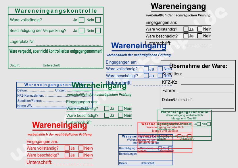 Kontrollstempel für den Wareneingangsstempel ohne Datum